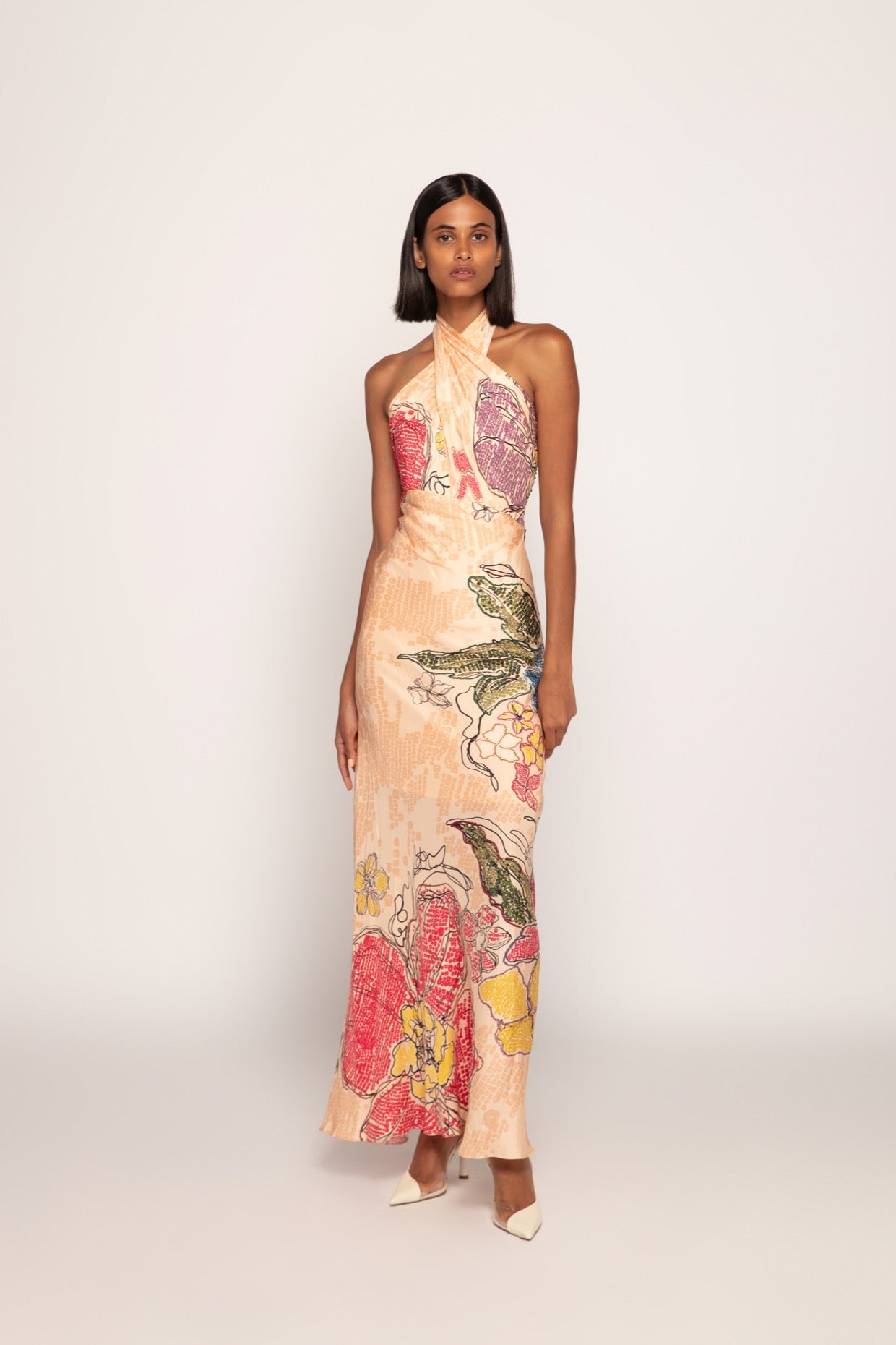 Periwinkle Bandhani Print Halter Style Maxi Dress