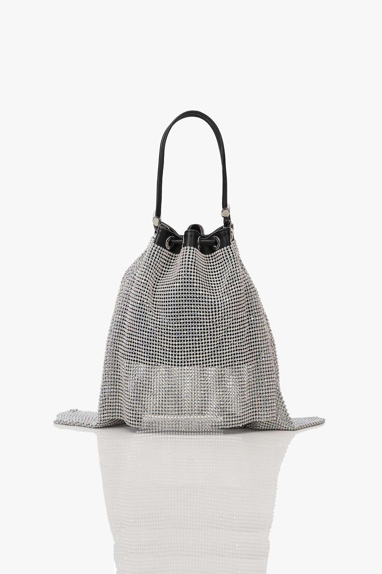 THE CRYSTAL POPPI BUCKET BAG IN STARDUST SILVER