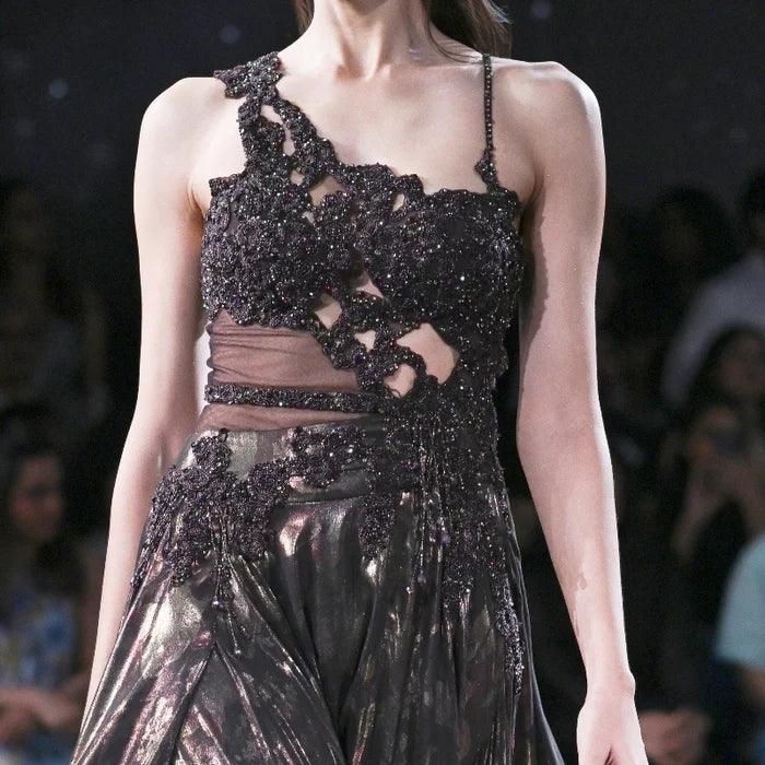 "Medea" Burnt Brown Lurex Flared Gown - The Couture by KJH