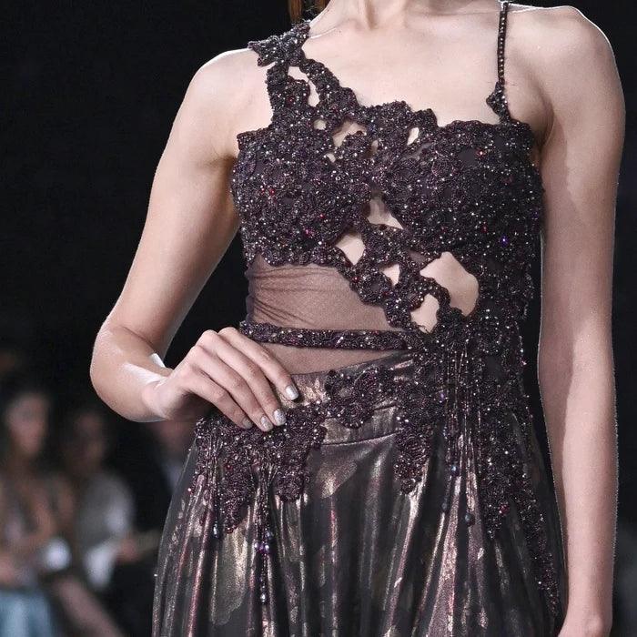 "Medea" Burnt Brown Lurex Flared Gown - The Couture by KJH
