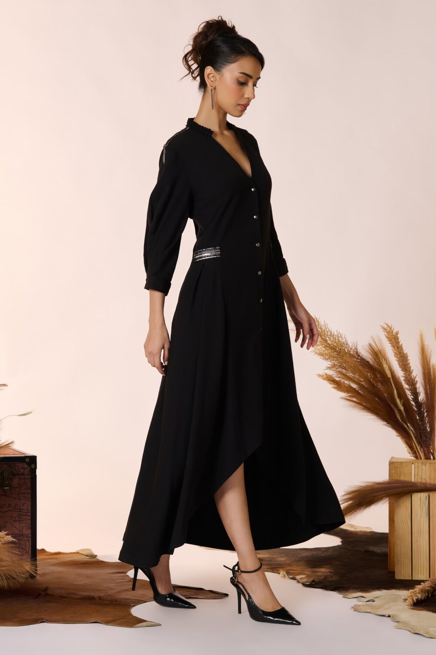 Asymmetric Black Shirt Dress