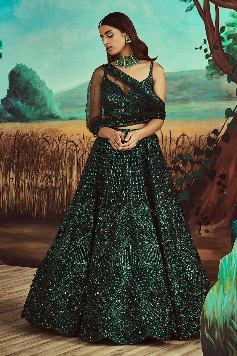 Tonal Emerald Green Lehenga Set - The Couture by KJH
