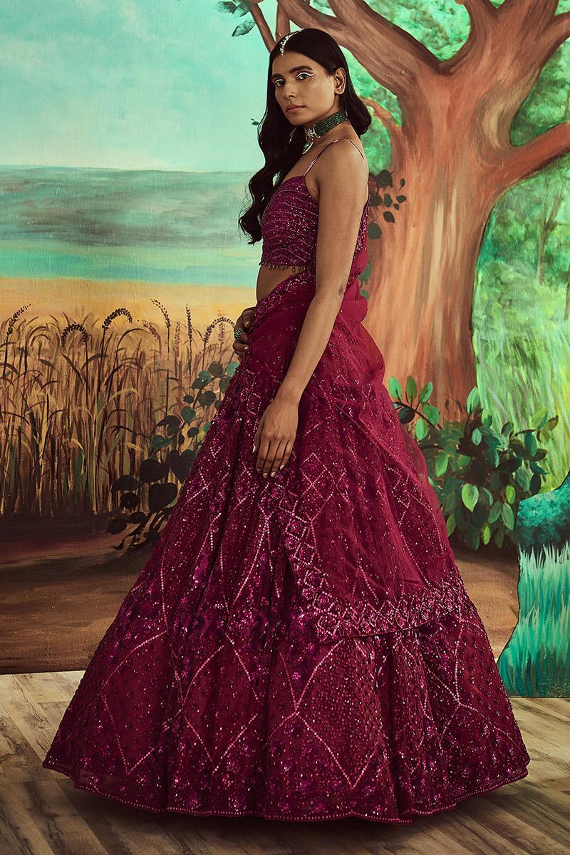 Tonal Wine Lehenga Set - The Couture by KJH