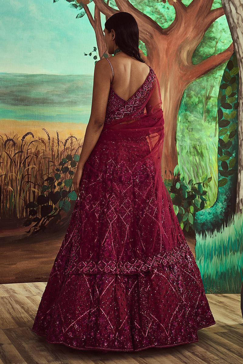 Tonal Wine Lehenga Set - The Couture by KJH