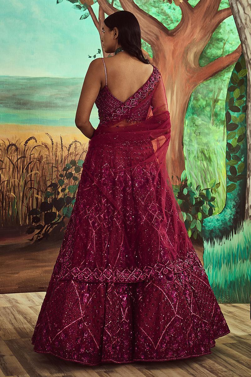 Tonal Wine Lehenga Set - The Couture by KJH