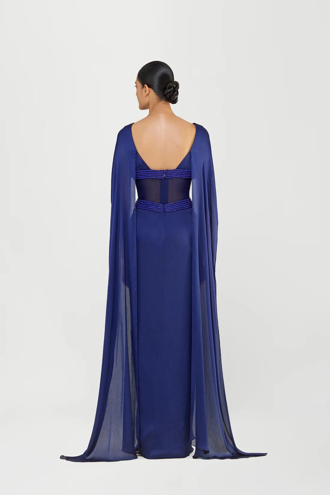 CRYSTALVEIN CHIFFON DRAPED GOWN WITH WINGS - The Couture by KJH