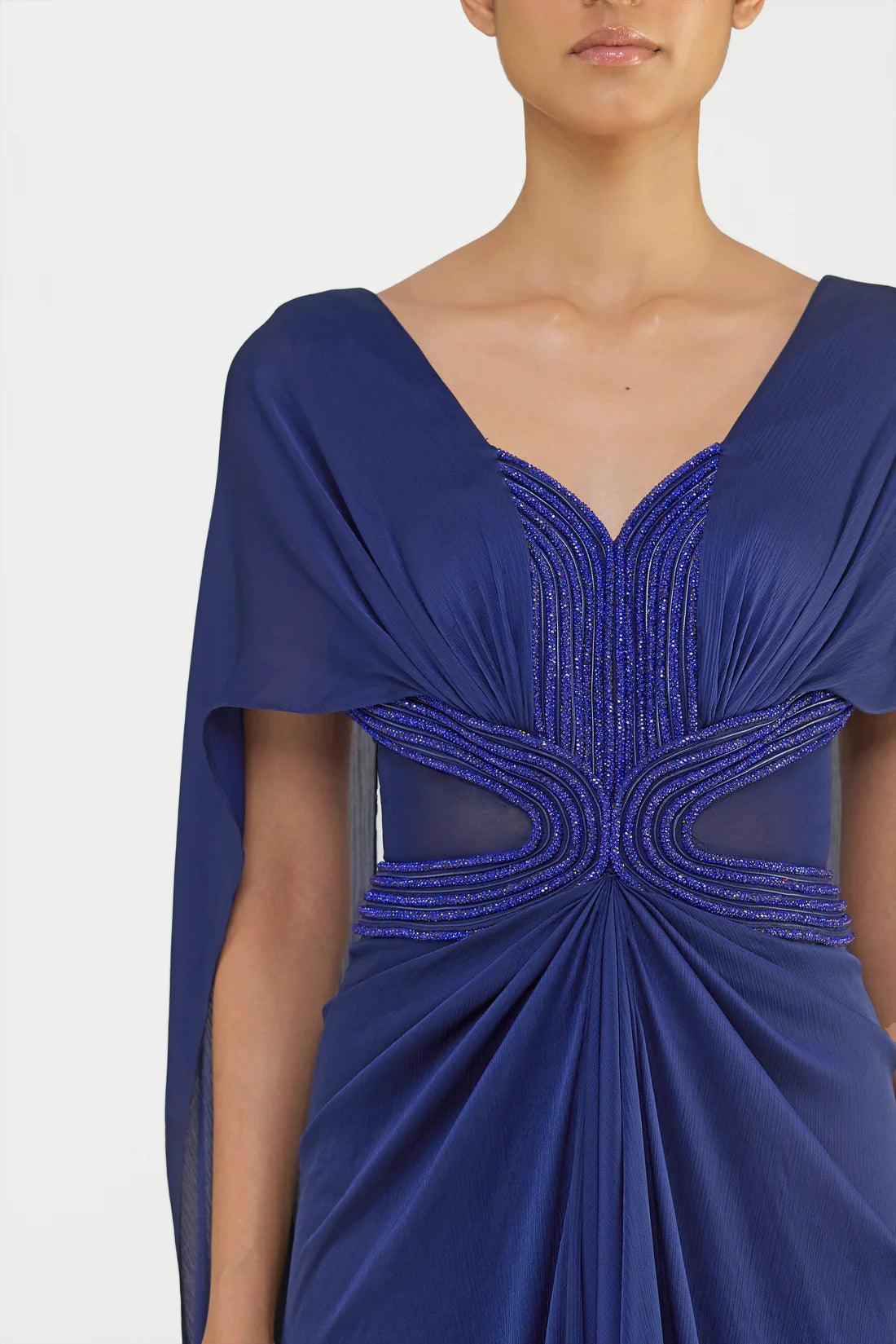 CRYSTALVEIN CHIFFON DRAPED GOWN WITH WINGS - The Couture by KJH