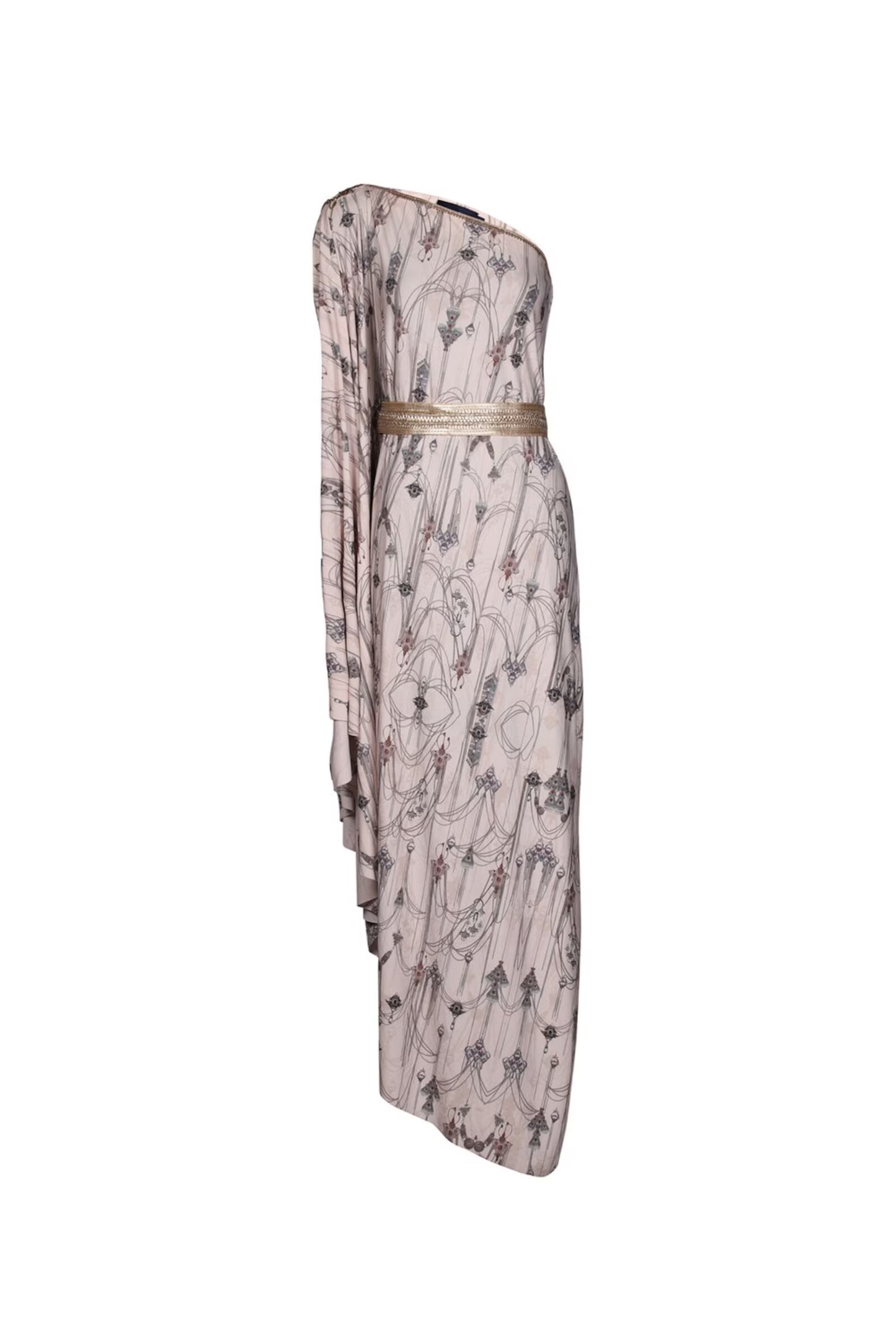 Asymmetric Off-Shoulder Kurta with Gold Details