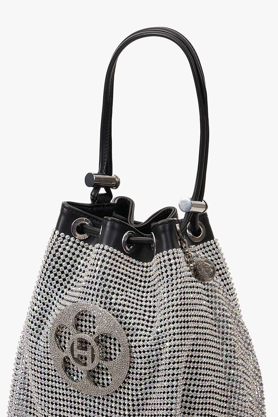 THE CRYSTAL POPPI BUCKET BAG IN STARDUST SILVER