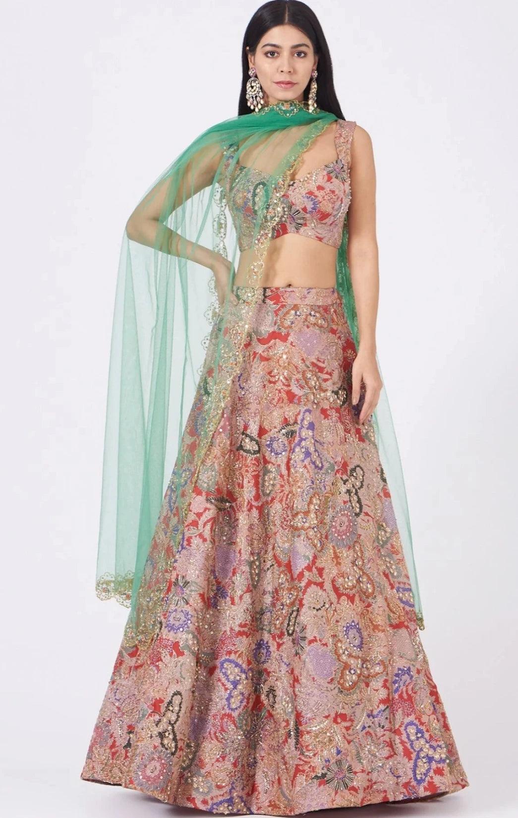 Floral Embroidered Lehenga - The Couture by KJH