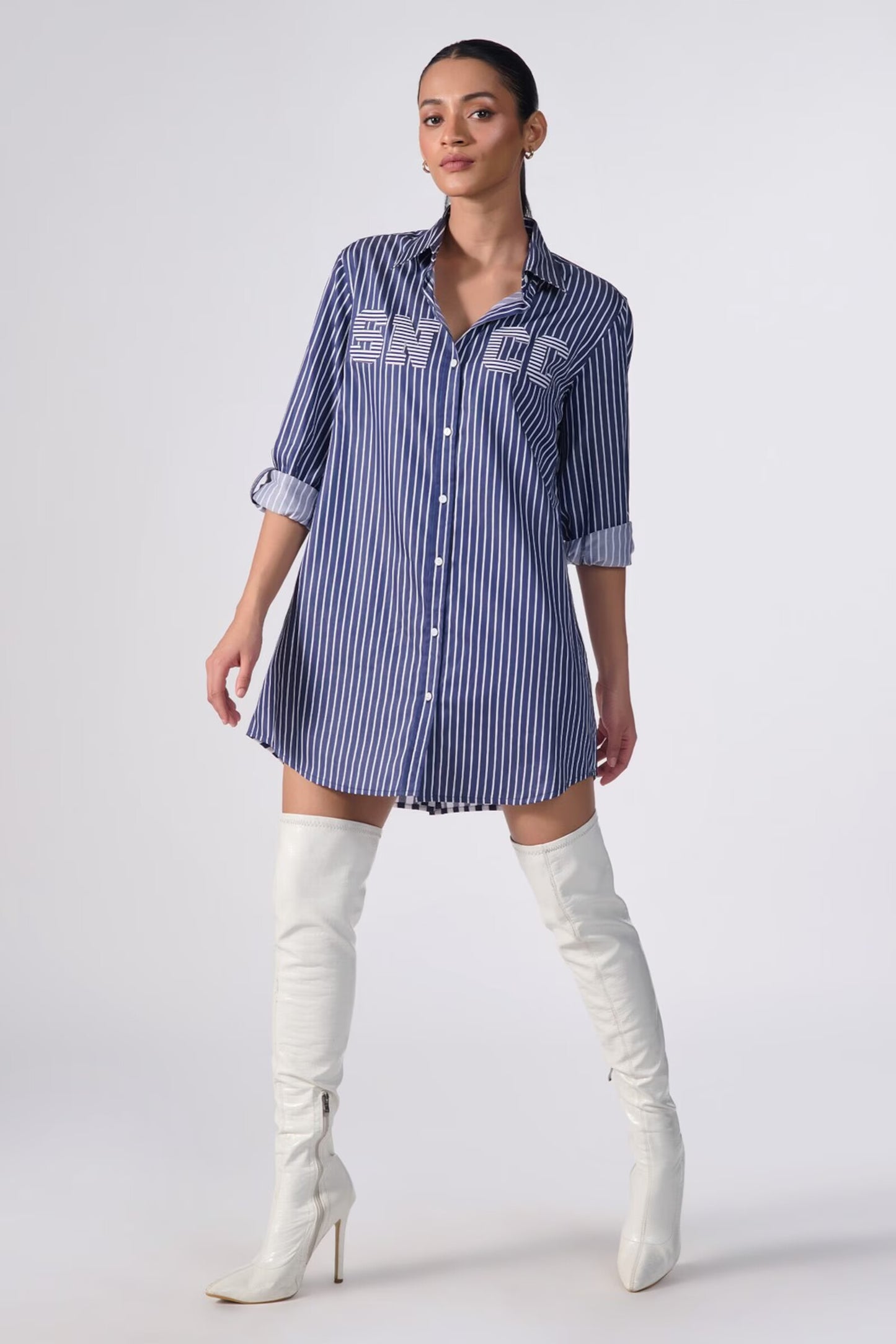 SNCC Navy Striped Shirt Dress