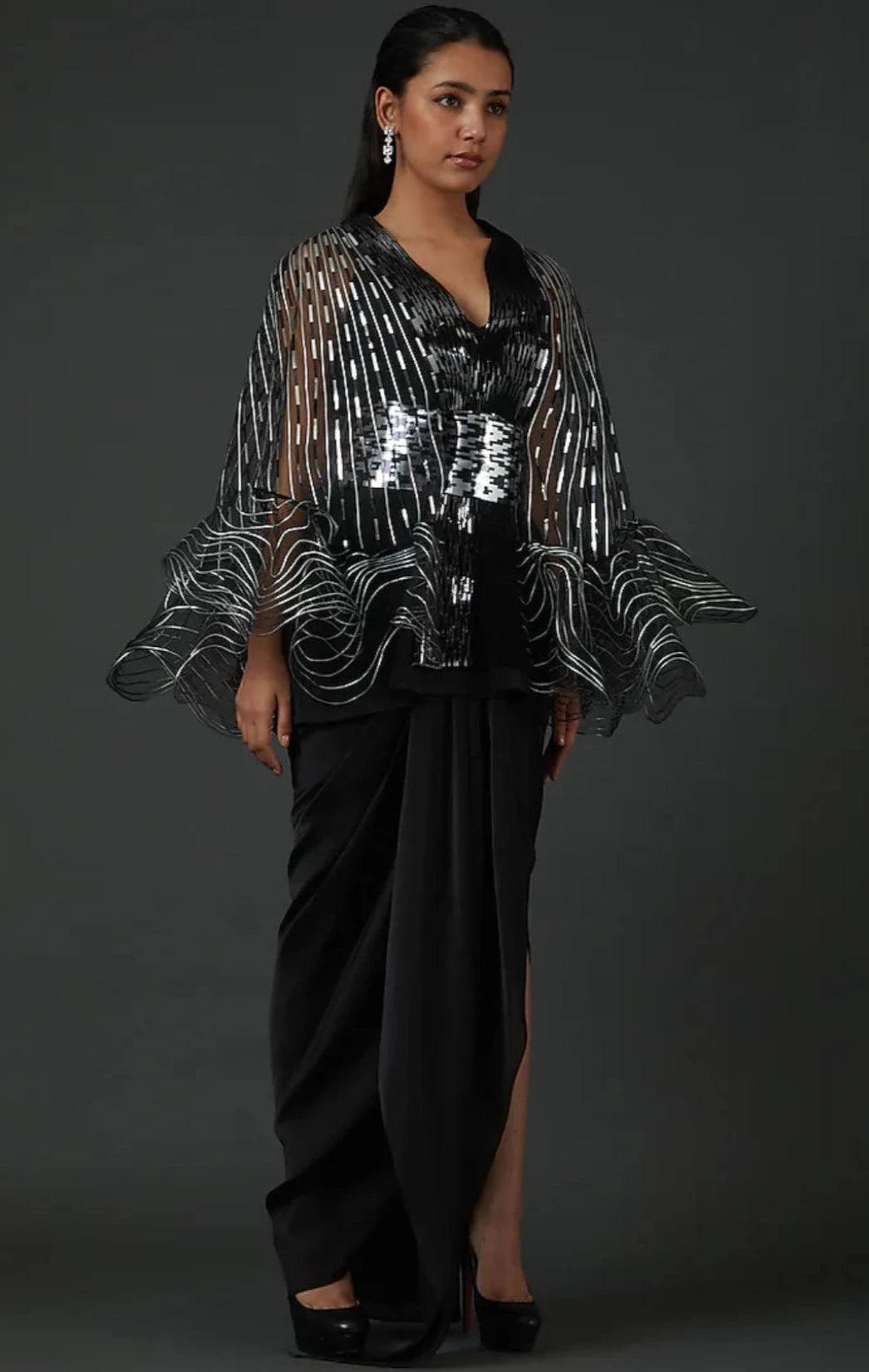 Black & Silver Polymer Corded Cape Set - The Couture by KJH