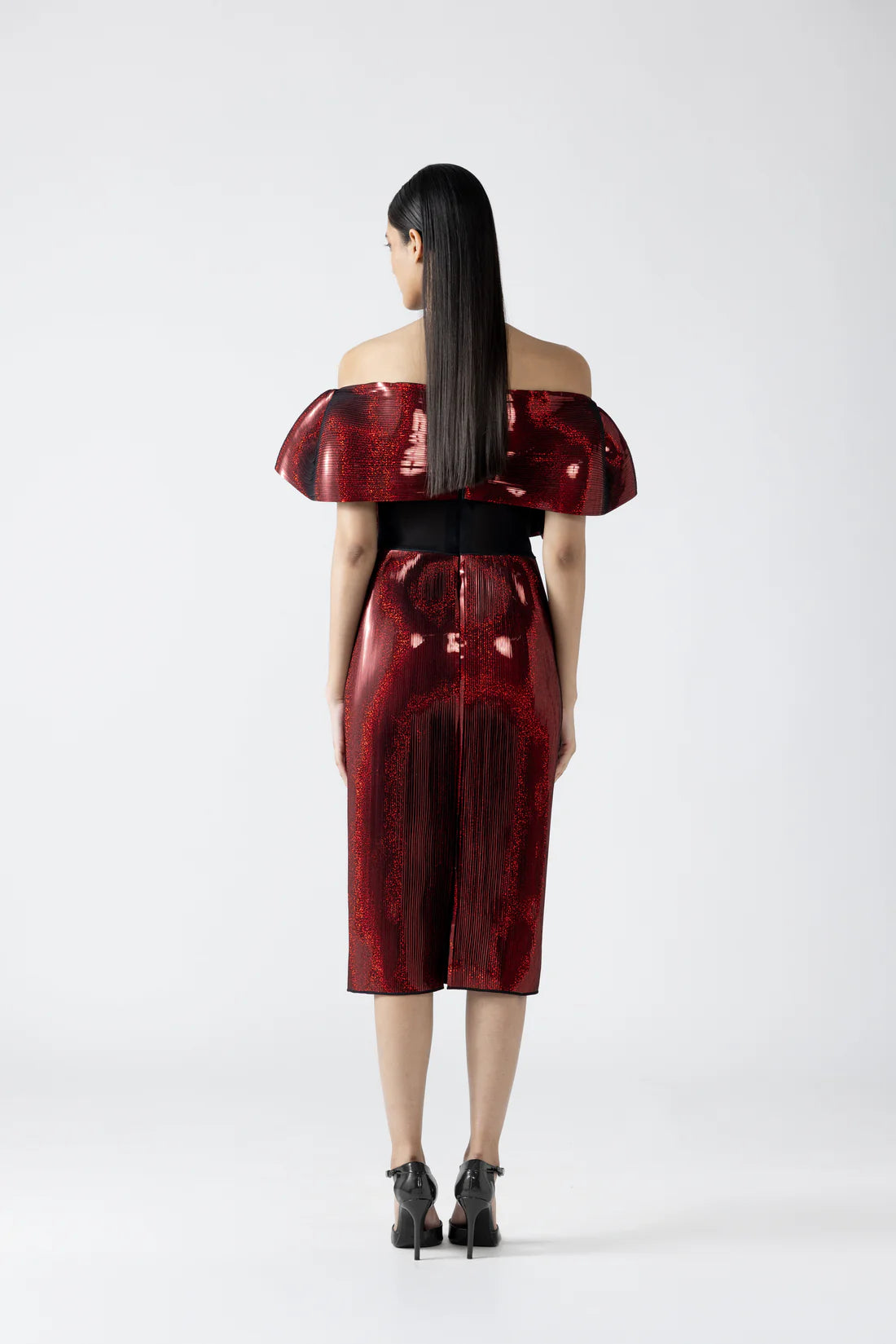 Moulded Metallic Ruffled Dress