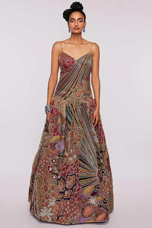 Pink Printed & Embellished Gown - The Couture by KJH