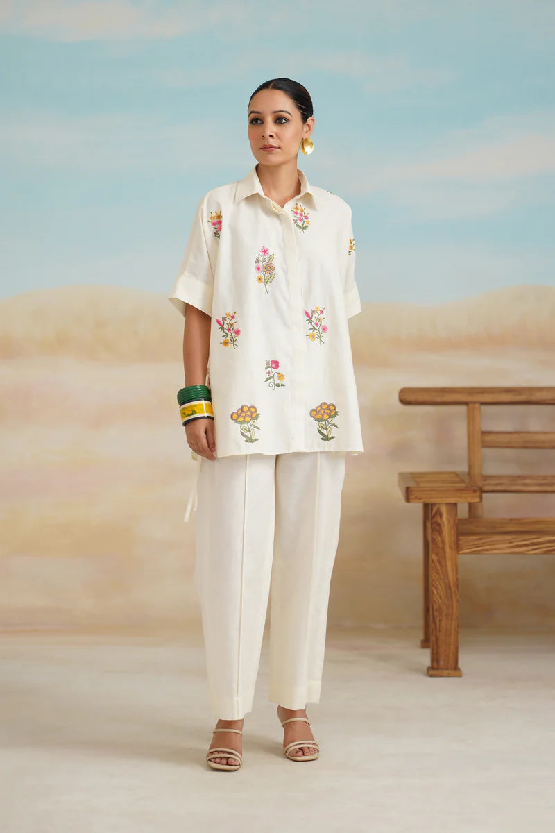 KSHIRA PURE LINEN EMBROIDERED MATCHING SET