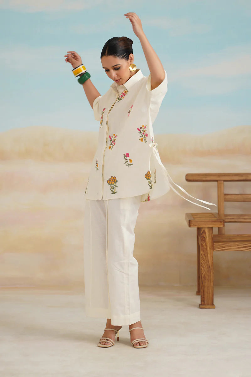 KSHIRA PURE LINEN EMBROIDERED MATCHING SET