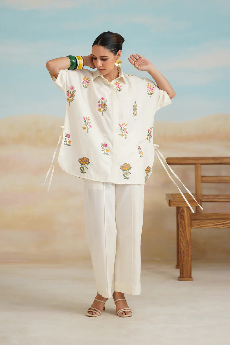 KSHIRA PURE LINEN EMBROIDERED MATCHING SET