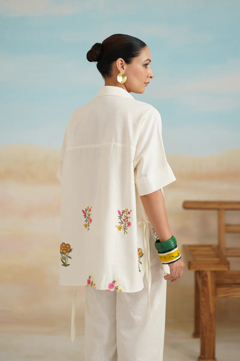 KSHIRA PURE LINEN EMBROIDERED MATCHING SET