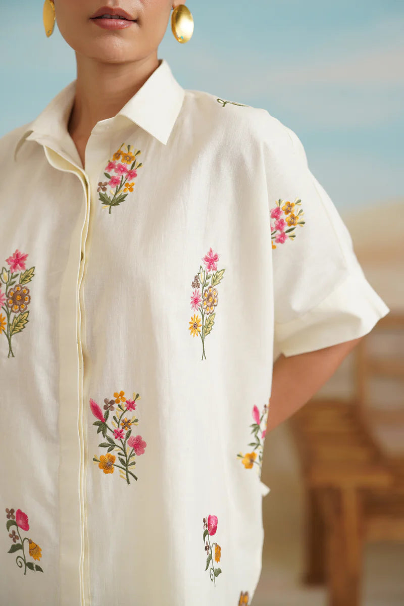 KSHIRA PURE LINEN EMBROIDERED MATCHING SET