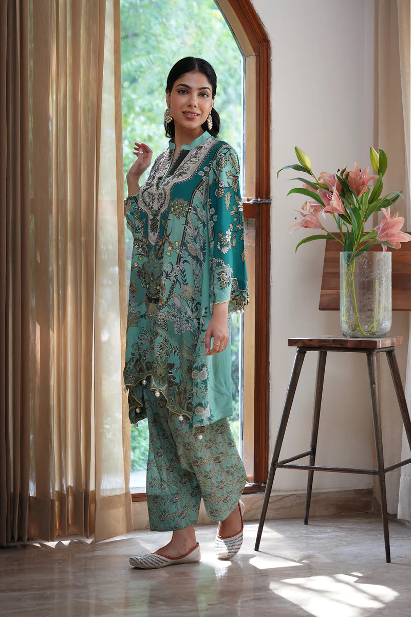 GULBAHAAR HAND EMBROIDERED CREPE PRINTED MATCHING SET