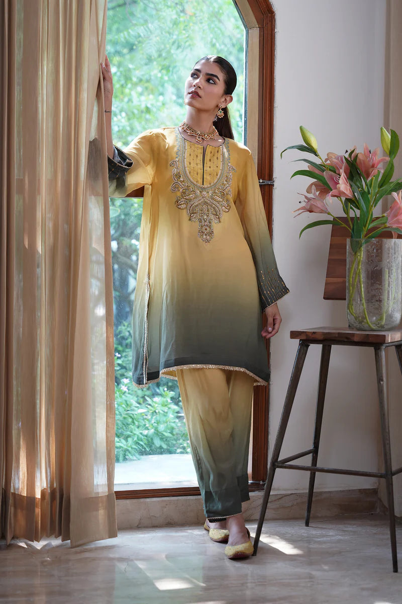 RUHANI HAND EMBROIDERED CREPE PRINTED MATCHING SET