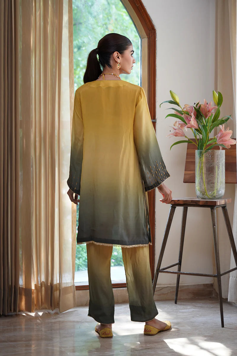 RUHANI HAND EMBROIDERED CREPE PRINTED MATCHING SET