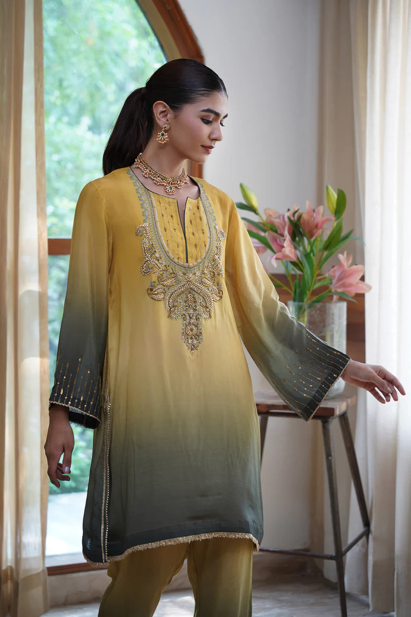 RUHANI HAND EMBROIDERED CREPE PRINTED MATCHING SET