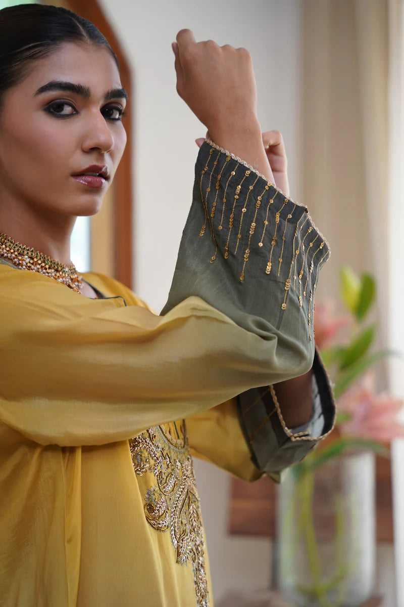 RUHANI HAND EMBROIDERED CREPE PRINTED MATCHING SET