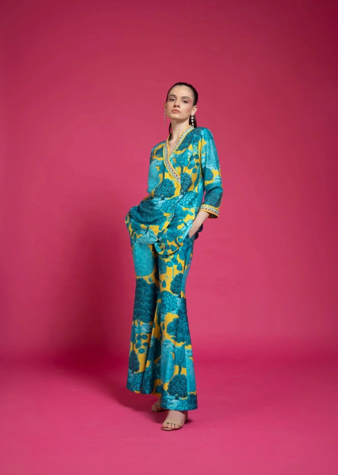 GARDEN CO ORD SET FLARE PANTS - The Couture by KJH