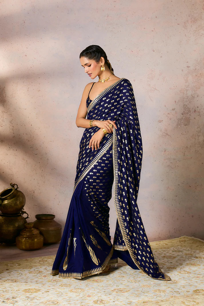 Blue Whispering Lily Crush Saree