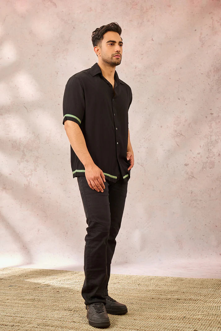 Black Tropical Print Shirt