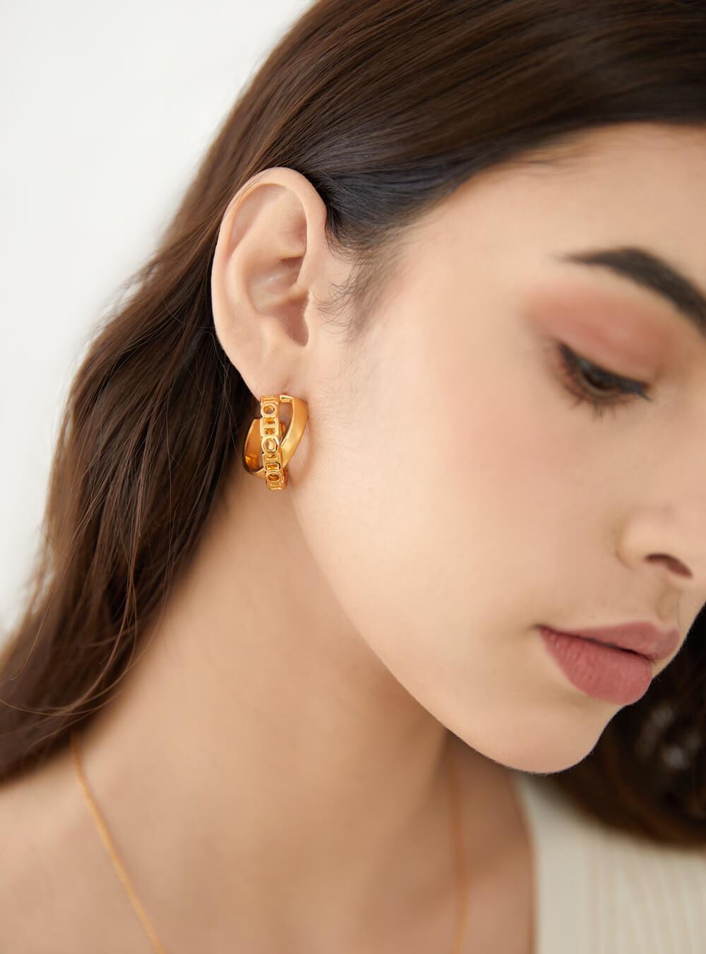 O.H Monogram Mini Archway Hoops - The Couture by KJH