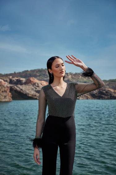 RHINESTONE FUR BLACK-JUMPSUIT - The Couture by KJH