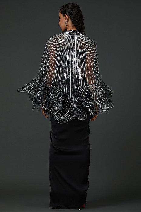 Black & Silver Polymer Corded Cape Set - The Couture by KJH