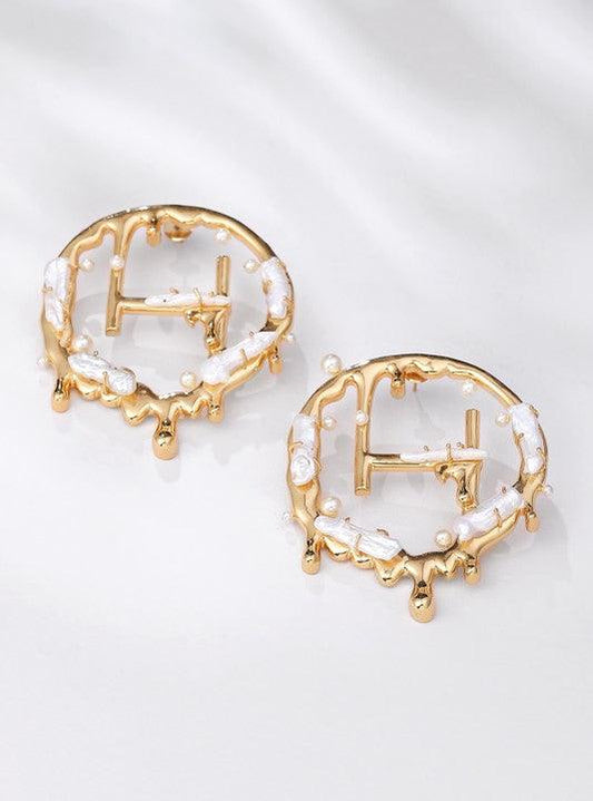 Drip "OH" Monogram Earrings With Keshi Pearls - The Couture by KJH
