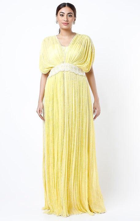 Butter Yellow Embroidered Kaftan Set - The Couture by KJH