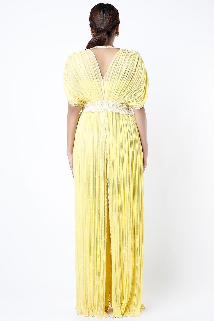 Butter Yellow Embroidered Kaftan Set - The Couture by KJH