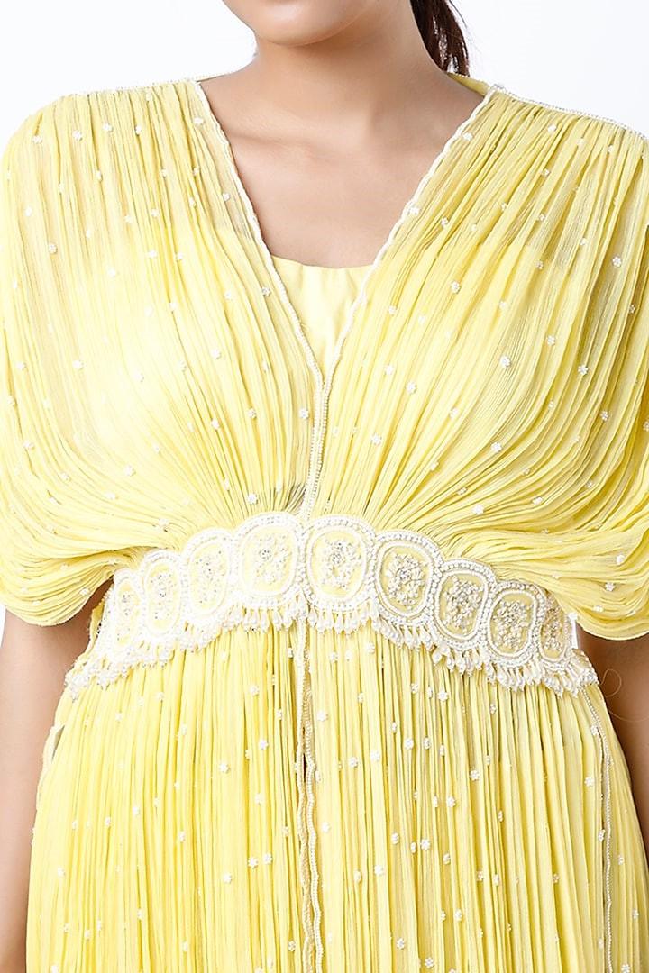 Butter Yellow Embroidered Kaftan Set - The Couture by KJH