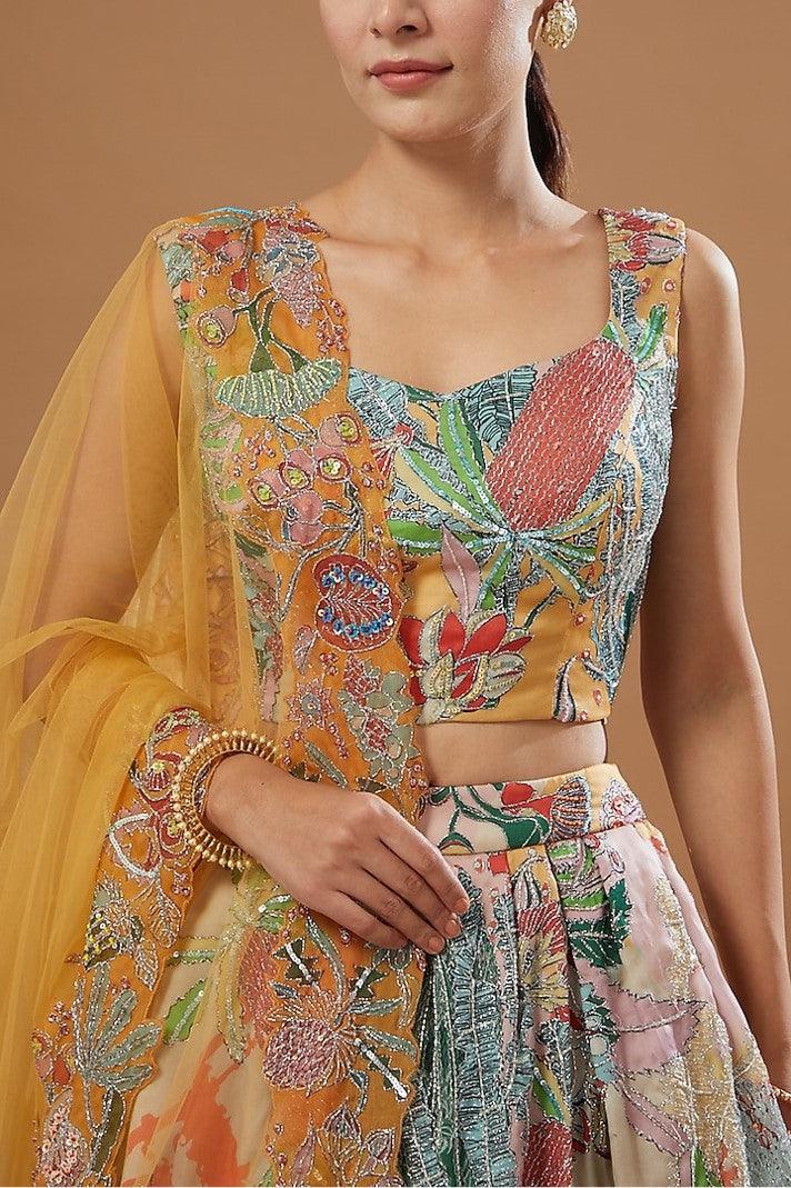 Yellow Organza Embellished Lehenga Set - The Couture by KJH