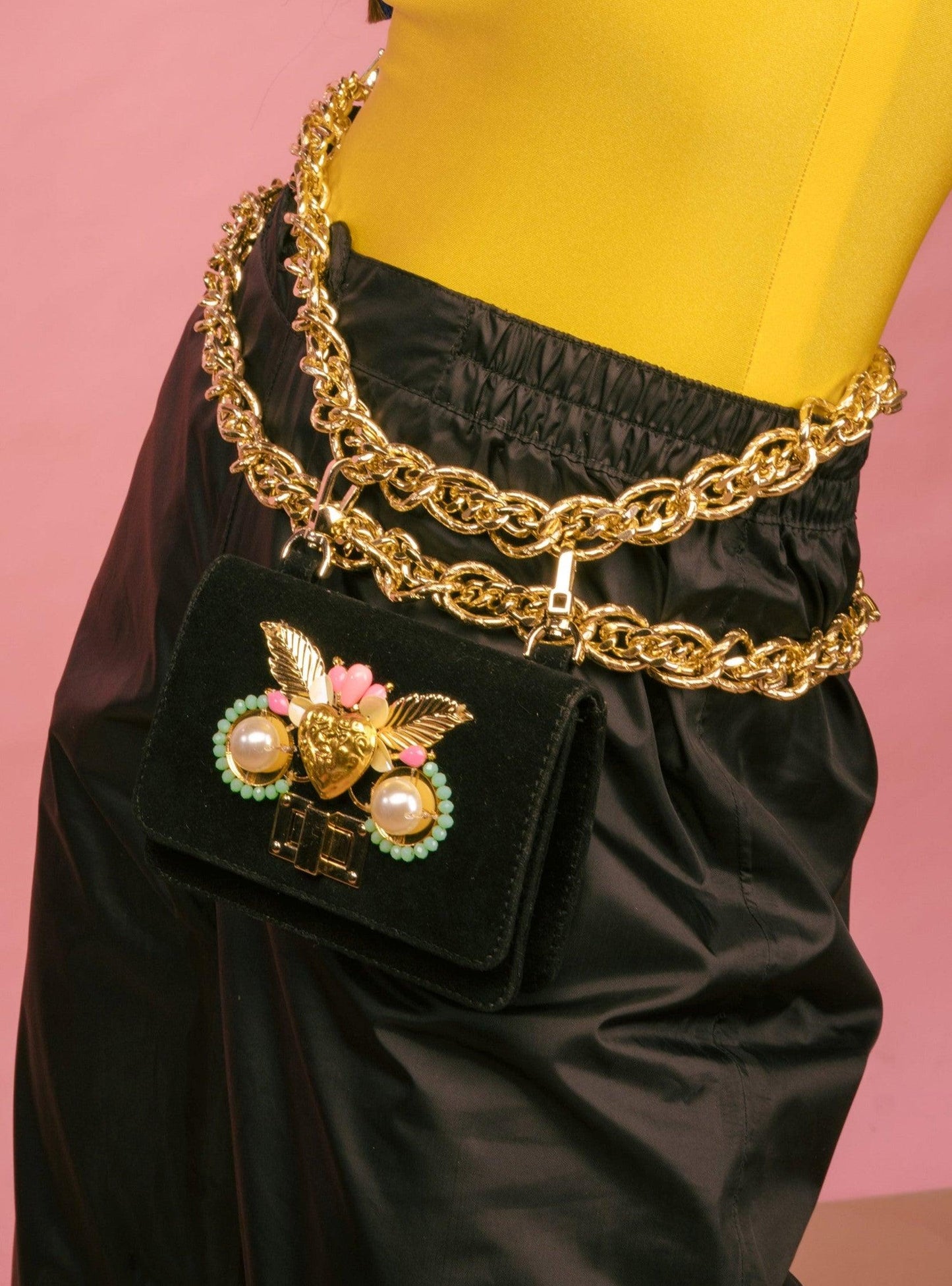 Black Suede Chain-Link Belt-Bag - The Couture by KJH