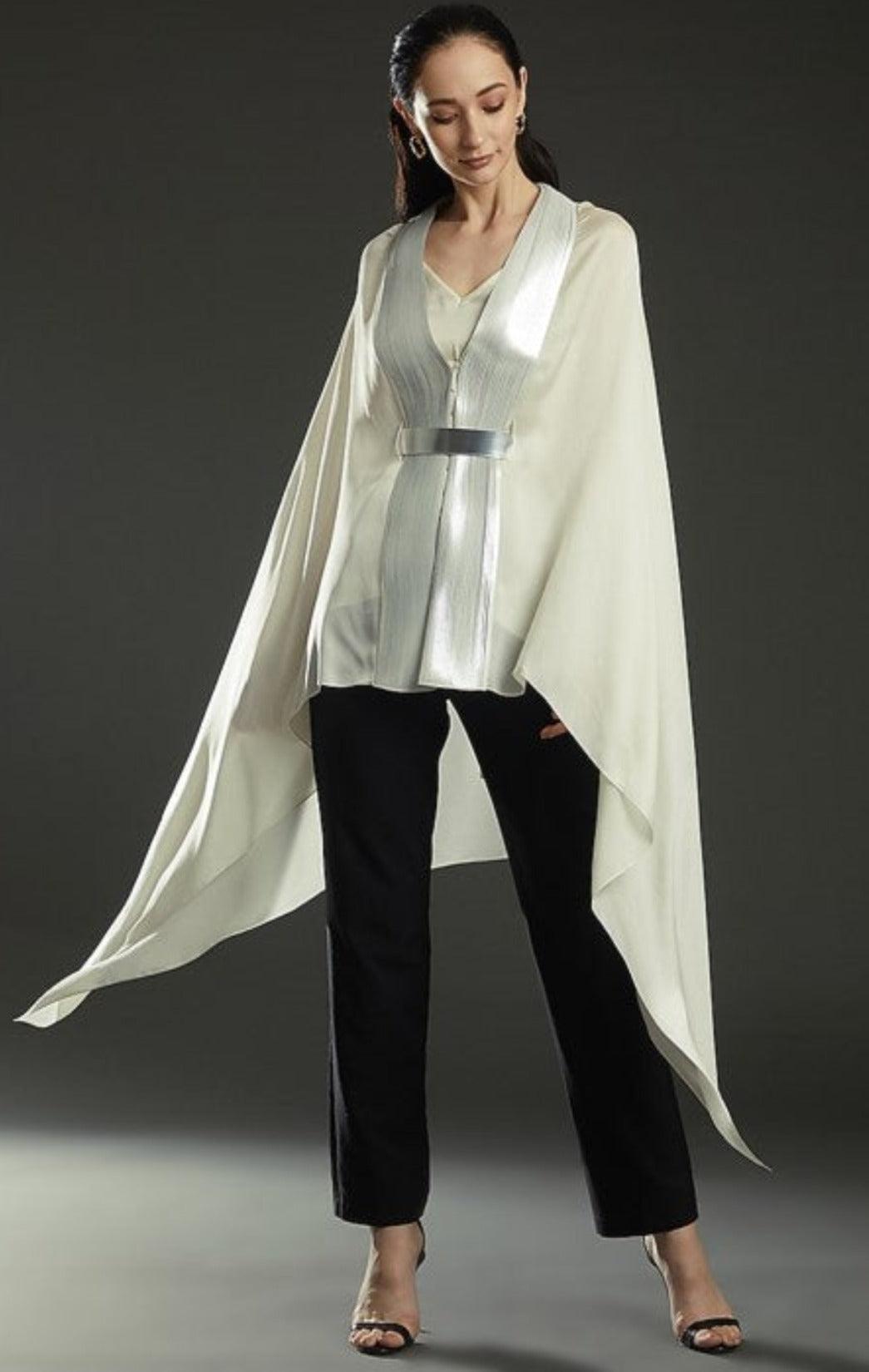 Ivory Chiffon Draped Cape - The Couture by KJH
