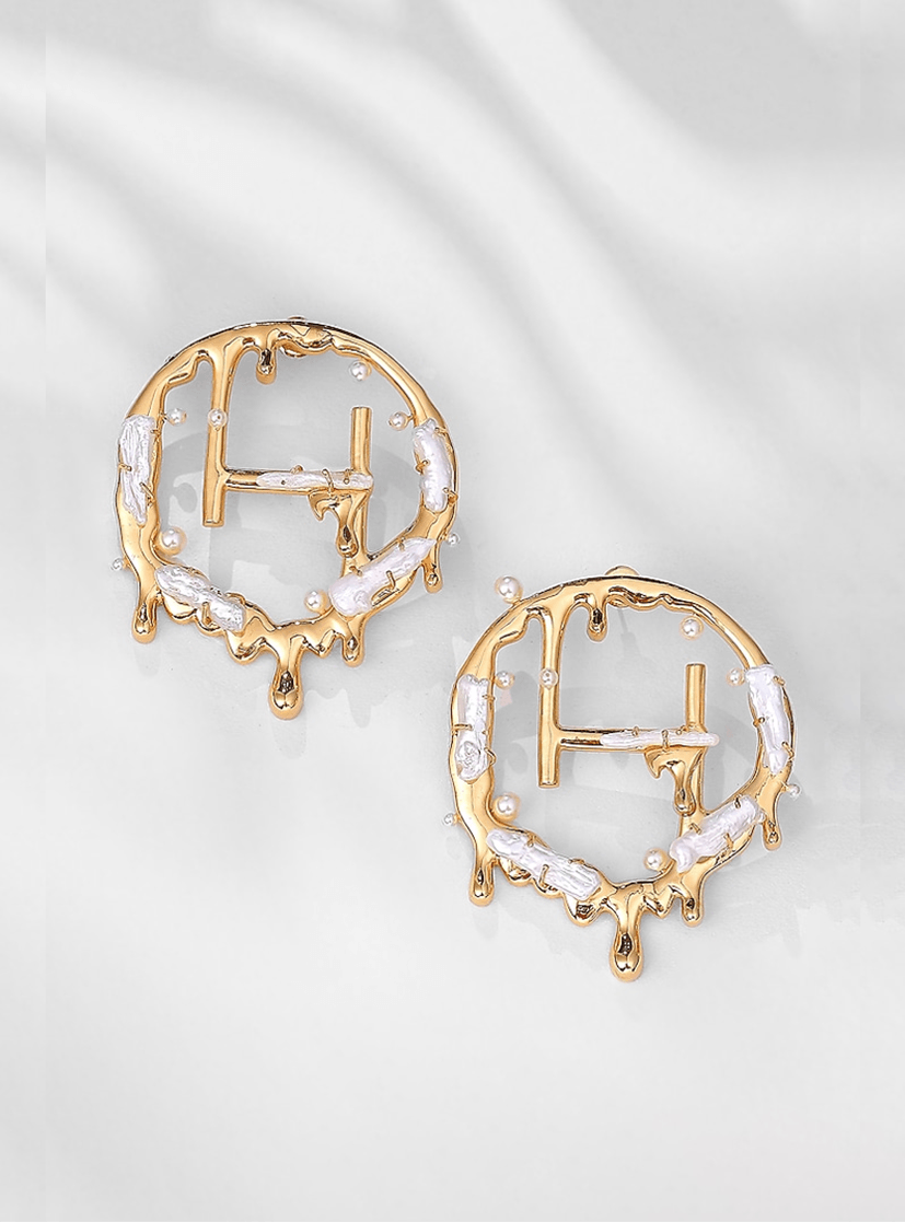 Gold Plated Keshi Pearl Monogram Earrings - The Couture by KJH