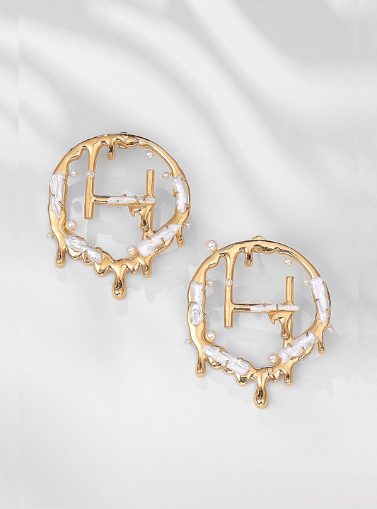 Gold Plated Keshi Pearl Monogram Earrings - The Couture by KJH