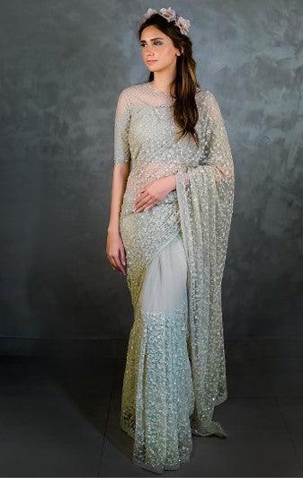 Green Embroidered Saree Set - The Couture by KJH