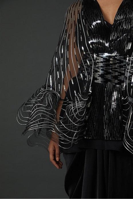 Black & Silver Polymer Corded Cape Set - The Couture by KJH