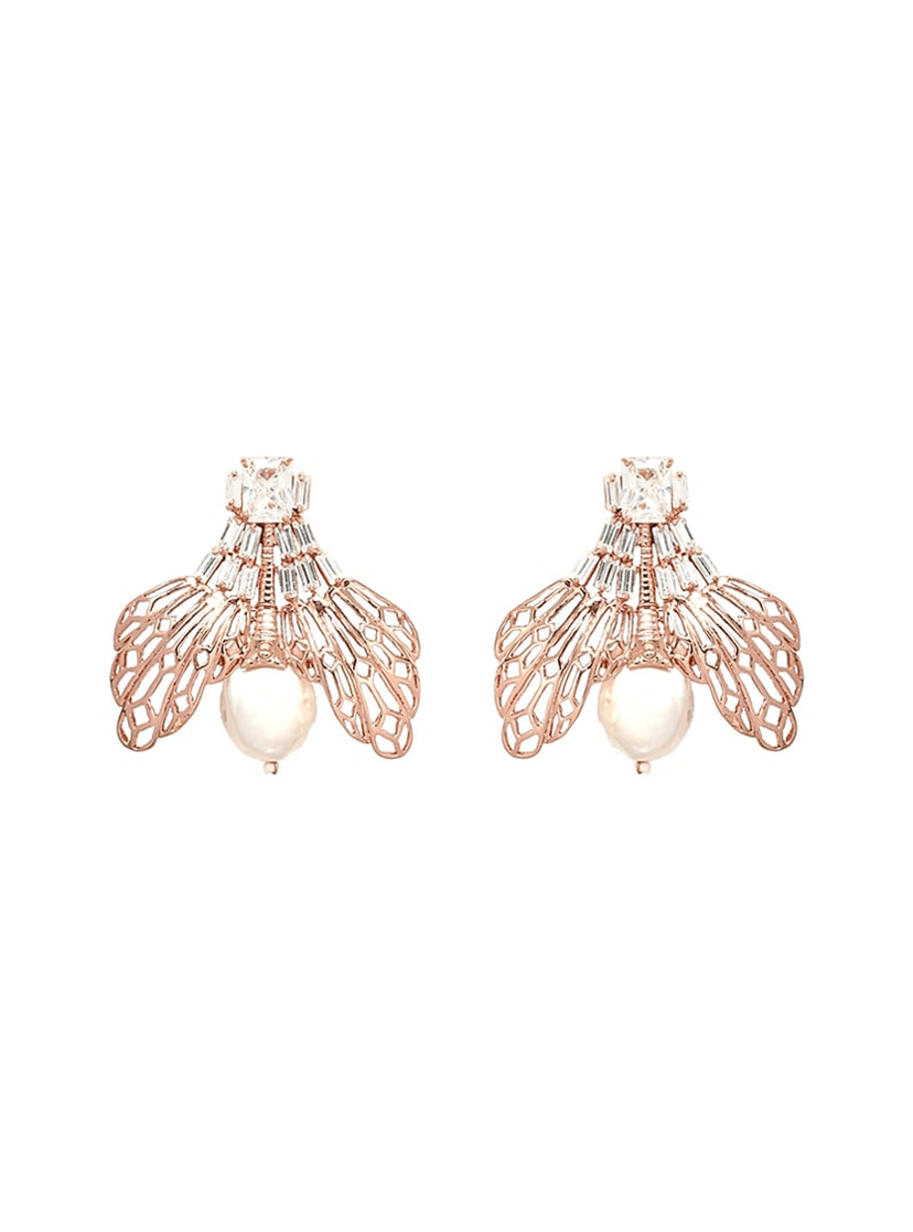 Rose Gold Plated Handcrafted Pearl Stud Earrings - The Couture by KJH