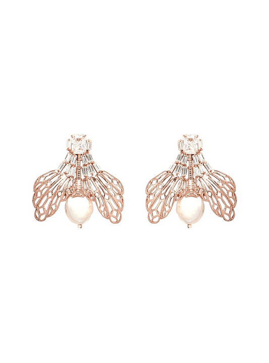 Rose Gold Plated Handcrafted Pearl Stud Earrings - The Couture by KJH