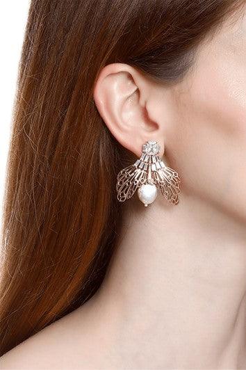 Rose Gold Plated Handcrafted Pearl Stud Earrings - The Couture by KJH