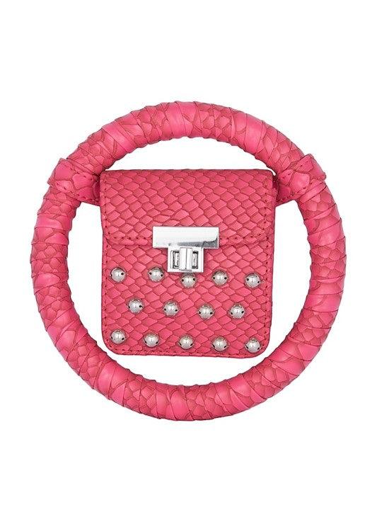 Pink Embroidered Circular Minaudiere Bag - The Couture by KJH