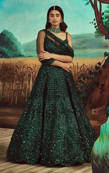 Tonal Emerald Green Lehenga Set - The Couture by KJH